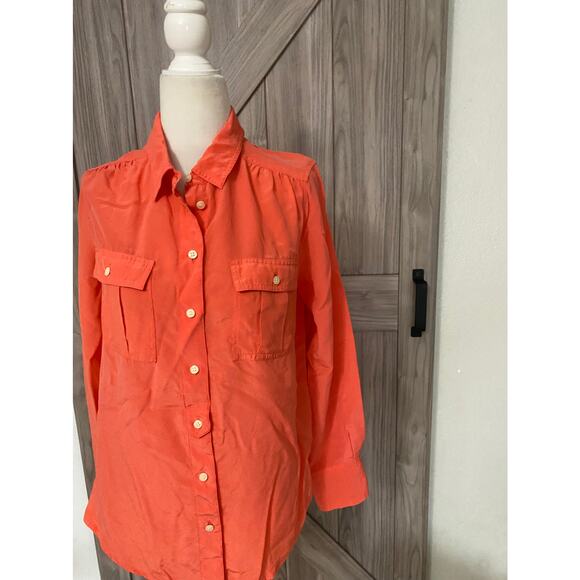 J crew, silk, coral button down small - Picture 3 of 5